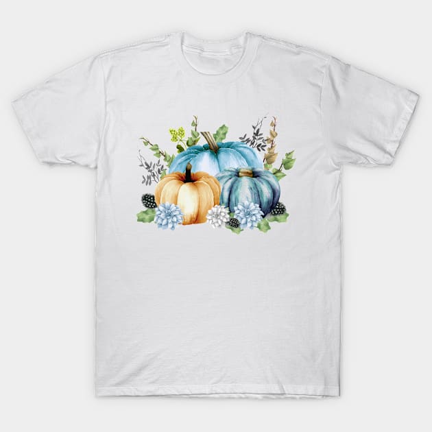 Blue Watercolor Pumpkin T-Shirt by ColorFlowCreations